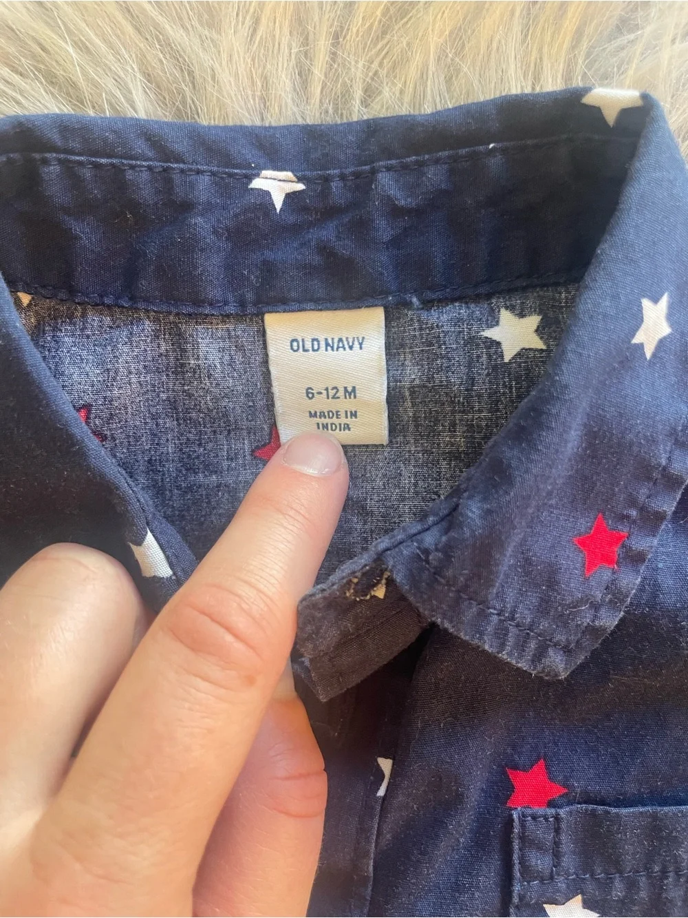 🛒6M-12M Navy Star-Pattern Short-Sleeve Button-Down Shirt